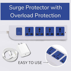 Digiway 4+1 Power Strip with Master Switch, 4 International Sockets, Thermal Protection & Surge Protector, Power Indicator, 2.5M Cord, White