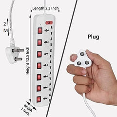 EXT-107 Switch Universal Surge Protector with 7 Socket 7 Switch 7 Socket Extension Boards (Beige, 2 m) 7+7 Power Strip Surge