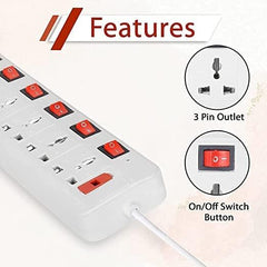 EXT-107 Switch Universal Surge Protector with 7 Socket 7 Switch 7 Socket Extension Boards (Beige, 2 m) 7+7 Power Strip Surge