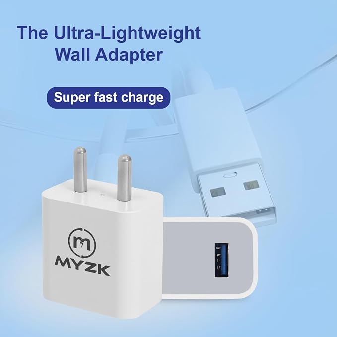 DIGIWAY MYZK USB Wall Charger, 12W 2.4A Fast Charging Adapter, BIS Certified, Single Port, White