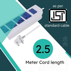 Digiway 4+1 Power Strip with Master Switch, 4 International Sockets, Thermal Protection & Surge Protector, Power Indicator, 2.5M Cord, White