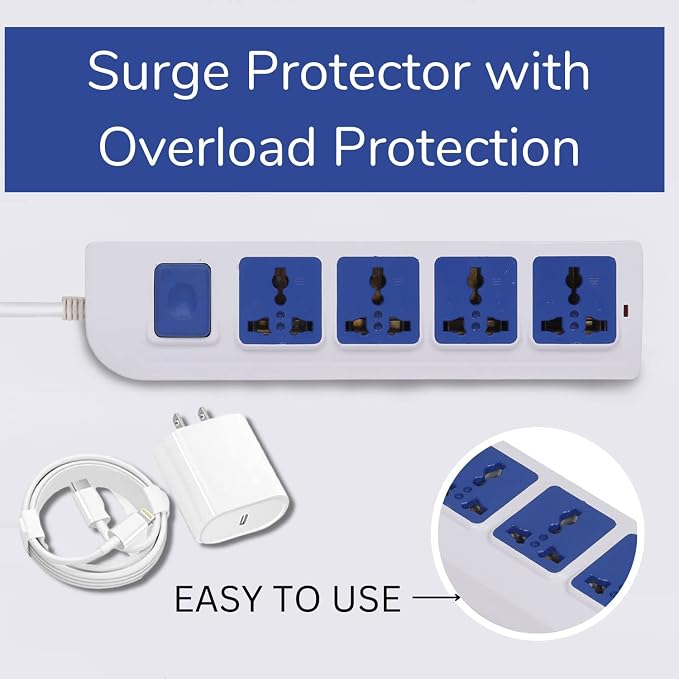 Digiway 4+1 Power Strip with Master Switch, 4 International Sockets, Thermal Protection & Surge Protector, Power Indicator, 2.5M Cord, White