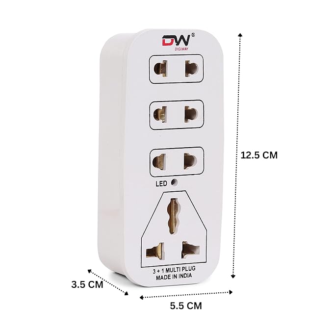 Digiway 3 + 1 Multiplug with LED Indicator, 4 Universal sockets, (Beige_Pack of 1)