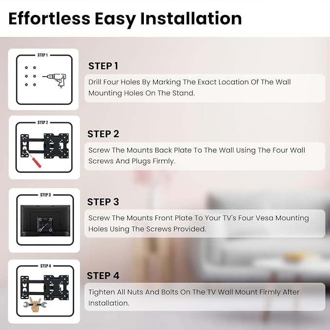 Heavy Duty TV Wall Mount Stand for 14 to 42 Inch LED/HD/Smart TV’s, Full Motion(Left/Right) Universal TV Wall Mount Bracket