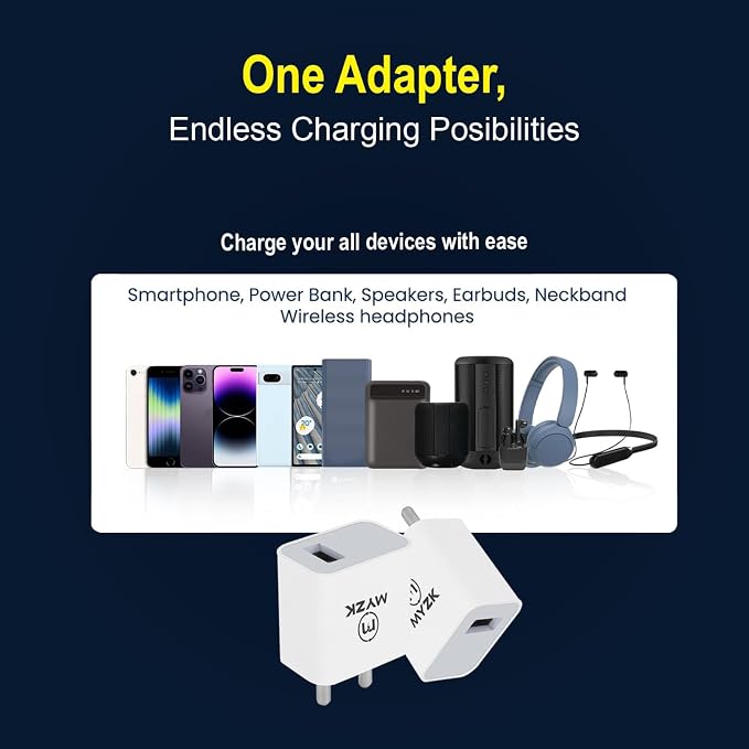 DIGIWAY MYZK USB Wall Charger, 12W 2.4A Fast Charging Adapter, BIS Certified, Single Port, White