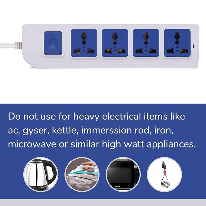 Digiway 4+1 Power Strip with Master Switch, 4 International Sockets, Thermal Protection & Surge Protector, Power Indicator, 2.5M Cord, White