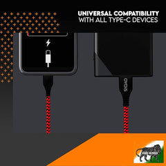Digiway OYDiS USB Type C, Braided Sync & 3A Quick Charging Cable, (1M), Compatible with all C type devices, Rapid Data Transmission (Red & Black)