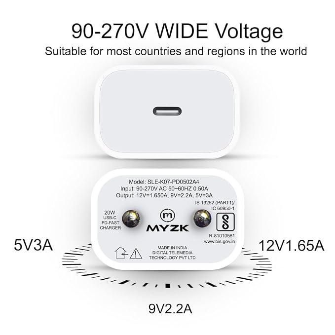 Digiway MYZK 20W Type C Fast Charger PD 3.0 USB C Wall Adapter,Compatible for iPhone 14/14 Plus/14 Pro/14 Pro Max/13/12/12 Pro Max/11/Xs Max/XR/X,AirPods Pr, iPad/iPad mini, and More(White)