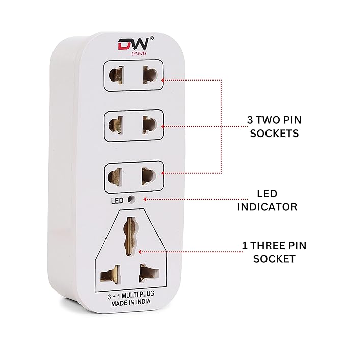 Digiway 3 + 1 Multiplug with LED Indicator, 4 Universal sockets, (Beige_Pack of 1)