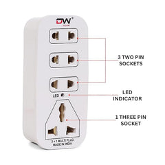 Digiway 3 + 1 Multiplug with LED Indicator, 4 Universal sockets, (Beige_Pack of 1)