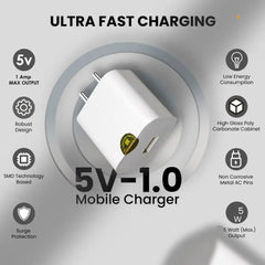 Digiway DIGIWAY MYZK 5V/1A/5W USB Wall Charger Single Port Compatible with All Mobiles 1 A Mobile Charger (White)